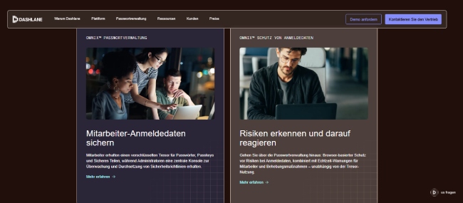 Dashlane-Lösungen für sichere Mitarbeiter-Anmeldedaten und die Erkennung von Risiken.