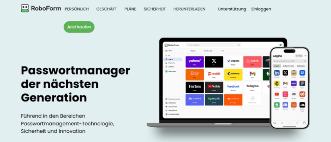 RoboForm Passwortmanager auf einem Laptop und Smartphone.