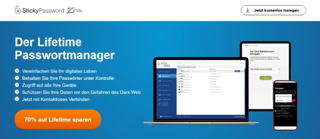 Sticky Password auf Laptop, Tablet und Smartphone.